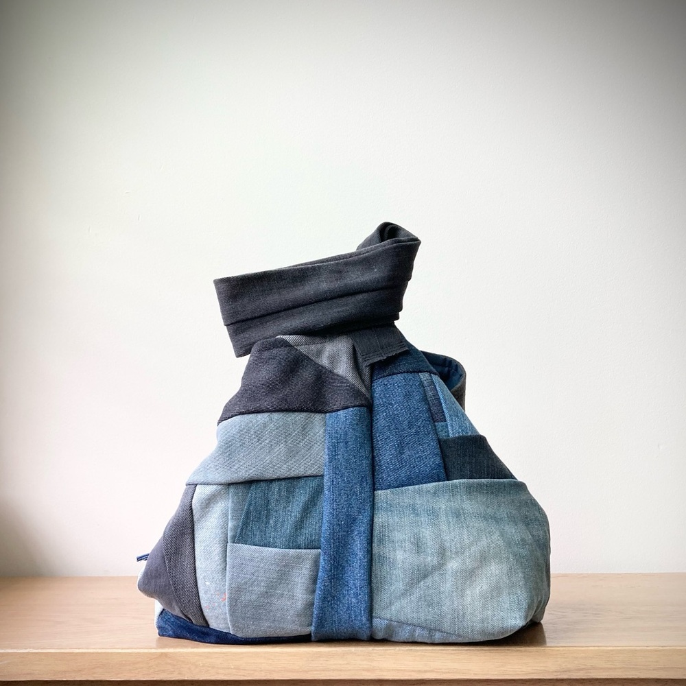 joodito origami japanese boro dumpling shoulder bag patchwork denim jean hobo - Picture 8 of 12